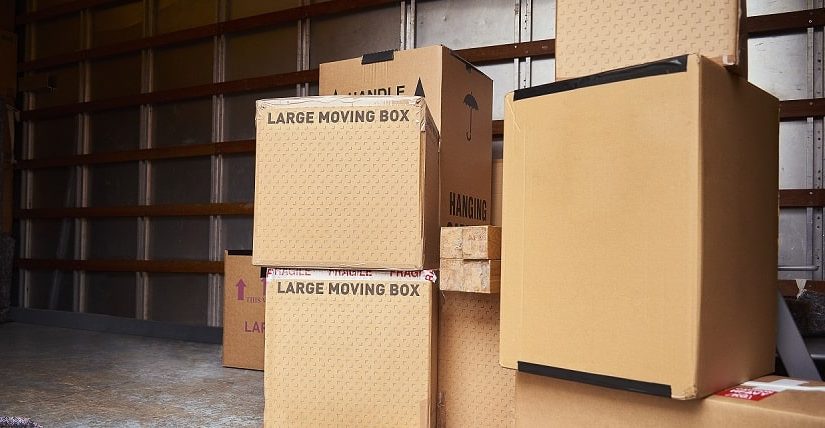 packed boxes inside a removals truck